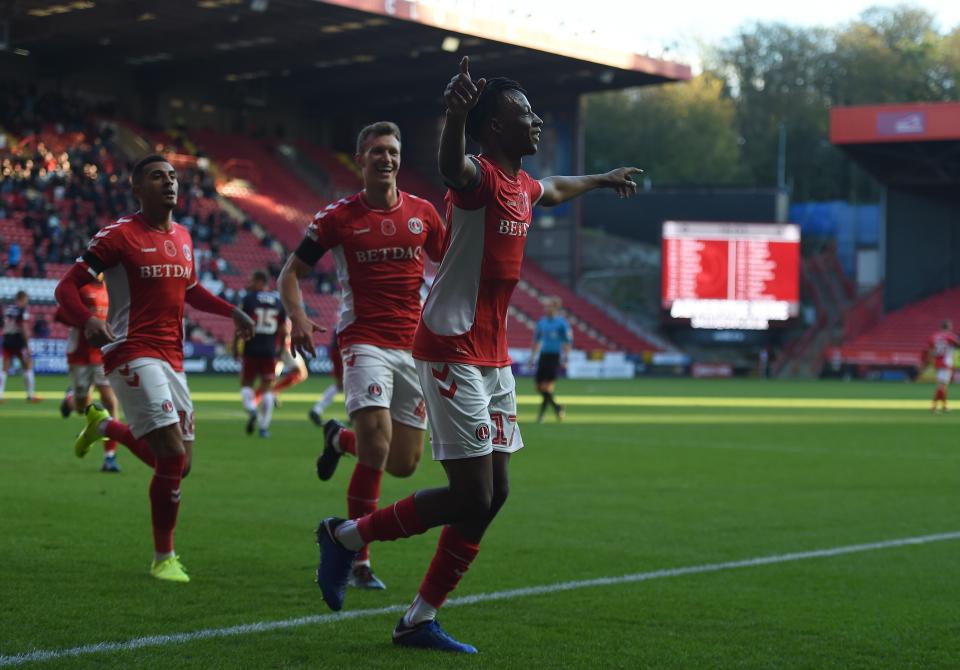  Aribo scoring one of his five goals for Charlton Athletics this season