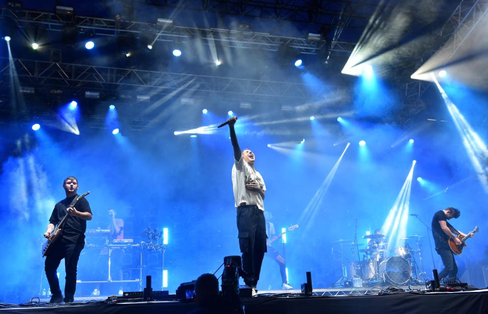  BMTH singer Oliver Sykes on stage at Reading this year