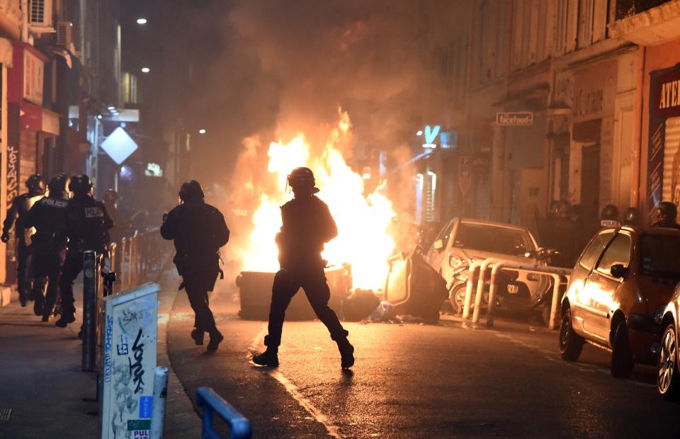  Barricades were set up and ignited by protesters in Marseille on November 24