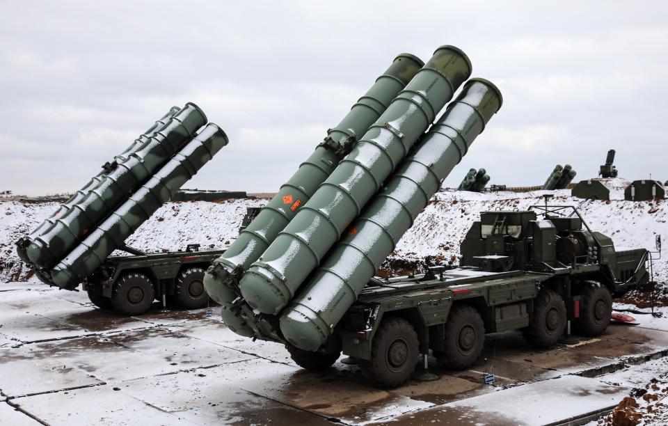 S-400 Triumf surface-to-air missile systems as an anti-aircraft military unit of the Russian Air Force and the Russian Southern Military District 