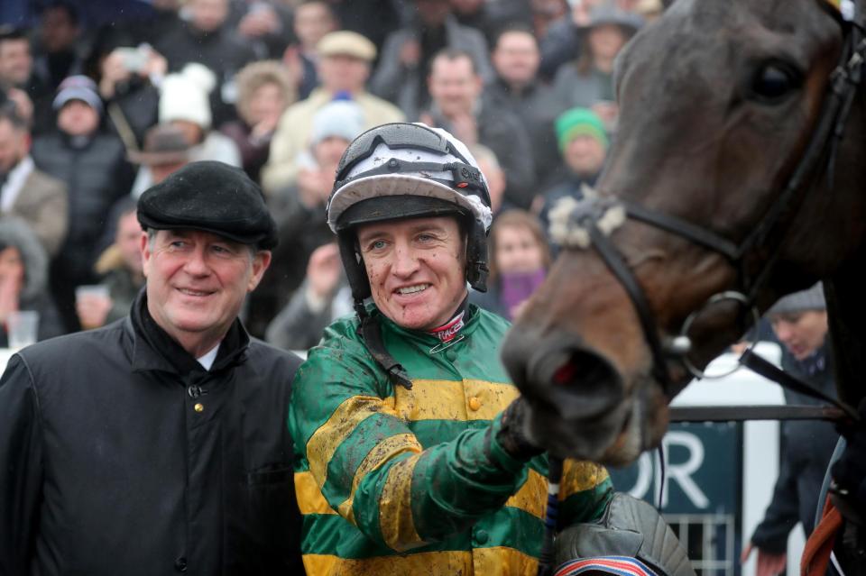  Barry Geraghty and JP McManus celebrate after Buveur D'Air's Fighting Fifth win