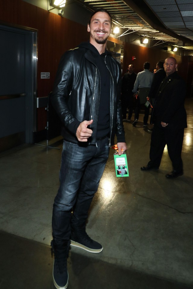 LA Galaxy star Zlatan Ibrahimovic arrives at the Staples Center to watch the fight