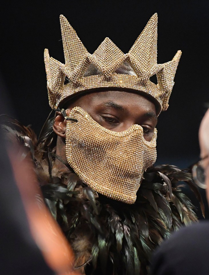 Deontay Wilder arrives in the ring wearing a mask for Tyson Fury showdown