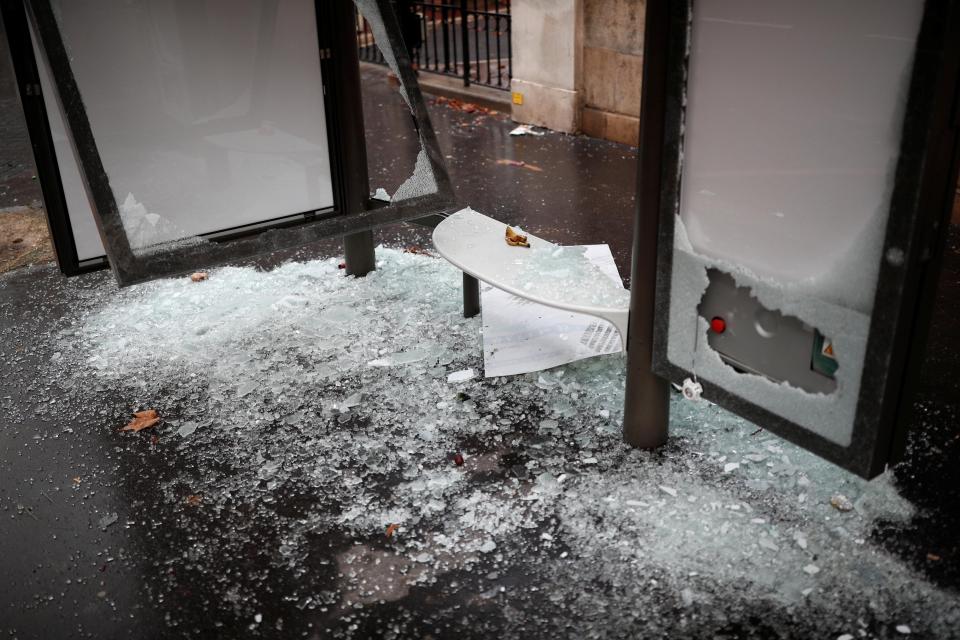  A smashed bus top in central Paris this morning