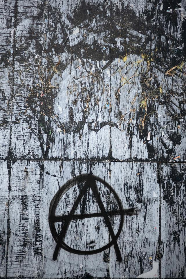  An anarchist symbol appeared on a wall near the Madeleine Church