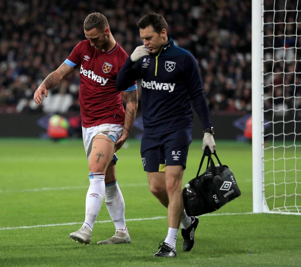 Marko Arnautovic is in obvious discomfort as he suffers hamstring woe - just three days after a similar problem at Newcastle