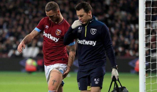 Marko Arnautovic is in obvious discomfort as he suffers hamstring woe - just three days after a similar problem at Newcastle