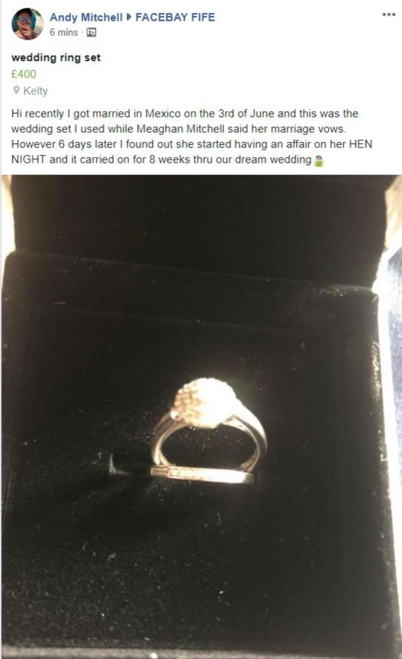  Andy attempted to sell the wedding rings after he discovered his wife's cheating