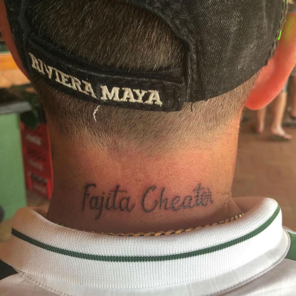  Andy got a tattoo saying 'Fajita Cheater', referencing his wife's infidelity and their wedding in Mexico