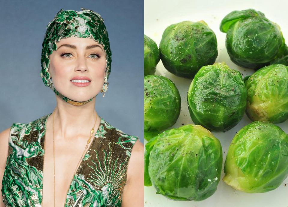  This odd ensemble at the Aquaman premiere left Amber looking like a Brussels sprout,hat’s off for trying to make them cool, though