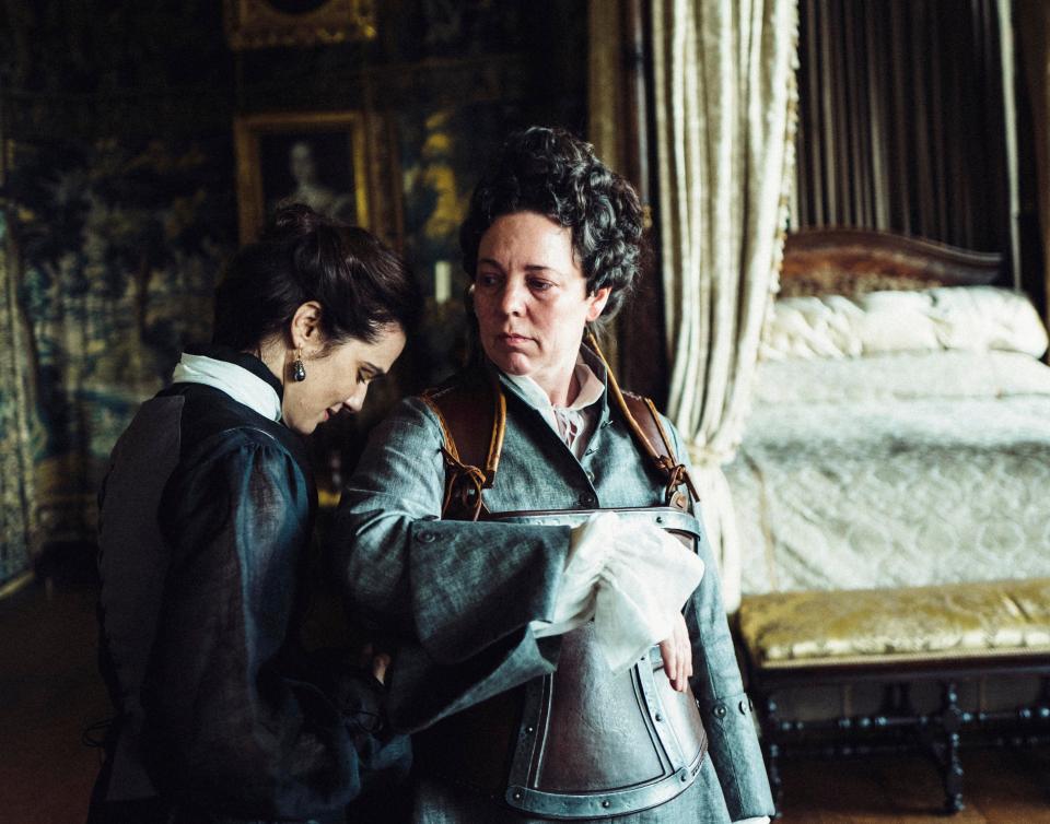  The Favourite stars Olivia Colman as the monarch and Rachel Weisz as her scheming duchess pal