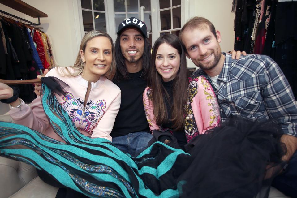 Schelotto, wife Gisela, Narela and Sebastian with a version of the £919 dress worn by Messi's wife