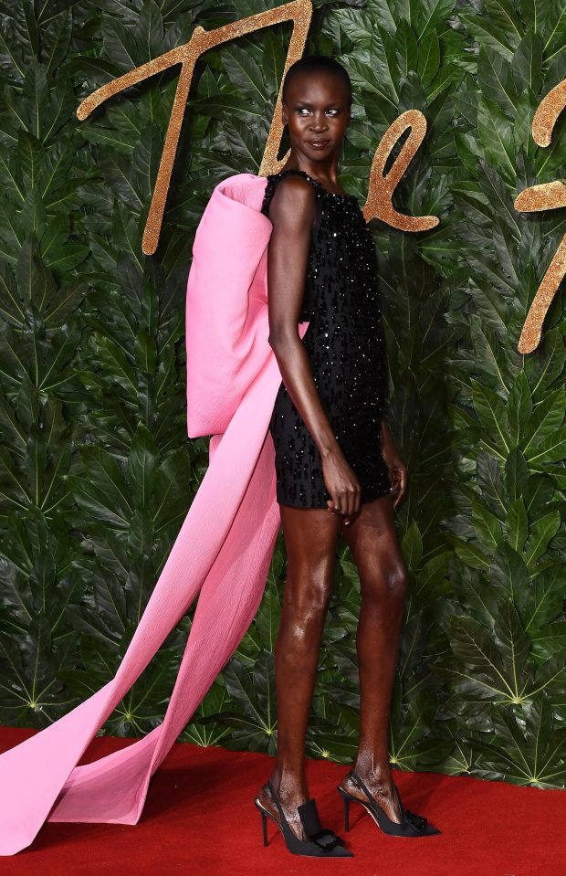 Alek Wek wore an extravagant pink bow