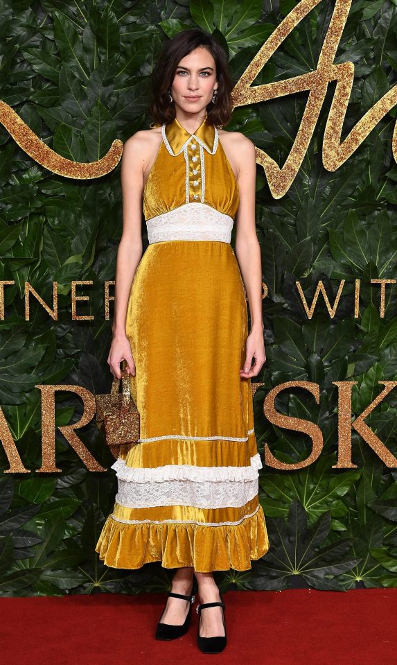 Alexa wore a velvet mustard number