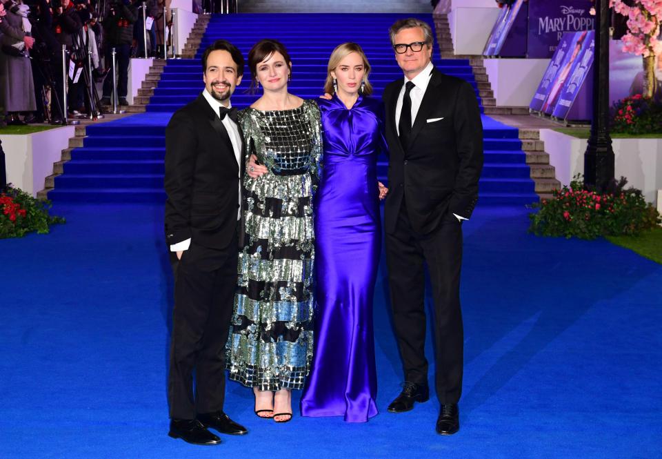  Emily Blunt posed with co-stars Colin Firth, Lin-Manuel Miranda and Emily Mortimer