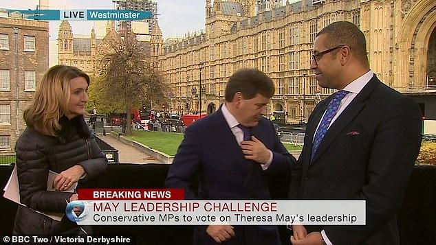  Fierce critic of the PM Andrew Bridgen walks off during the live broadcast as Mr Cleverly comes on