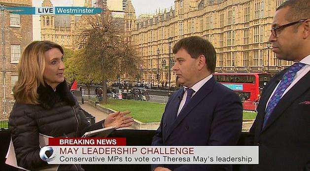  Andrew Bridgen (centre) talks to BBC presenter Victoria Derbyshire when party deputy chairman James Cleverly gets invited on air