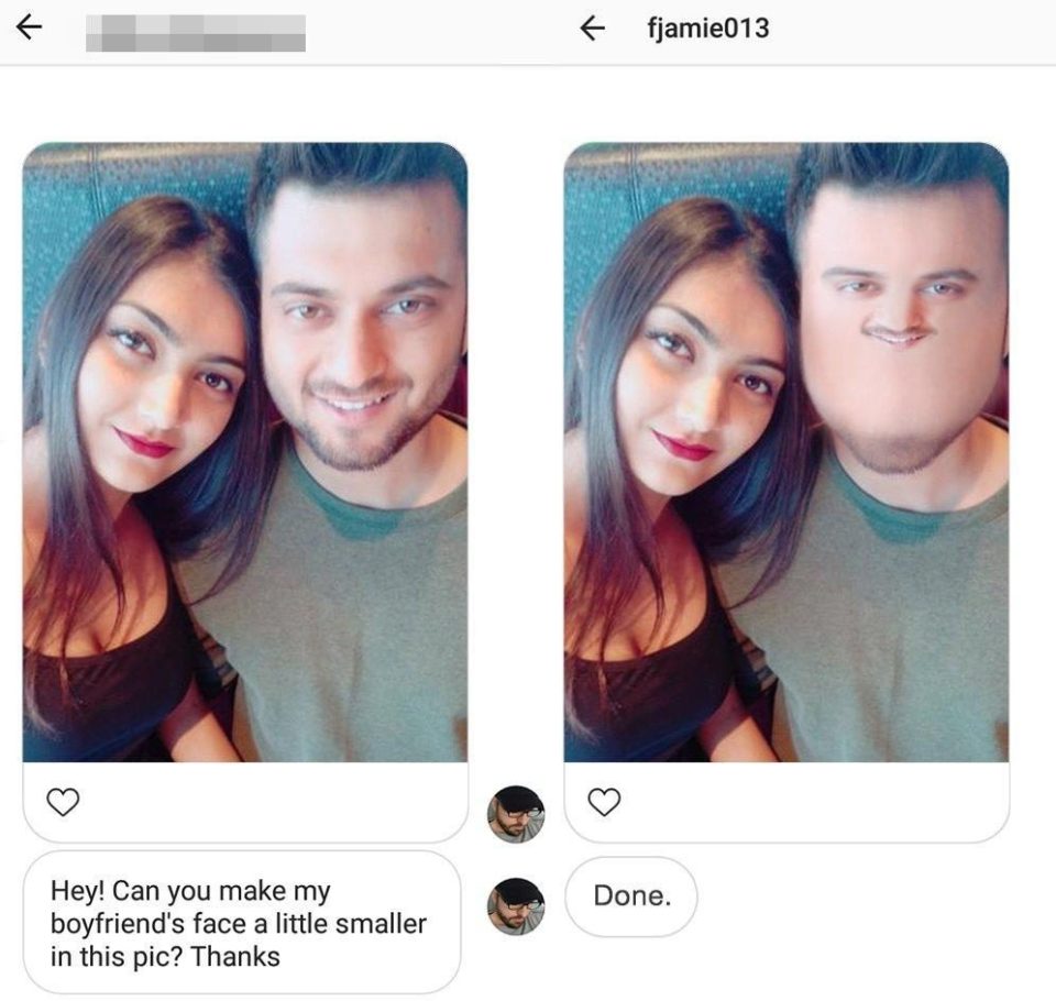  This woman wanted to make her boyfriend's face a little smaller