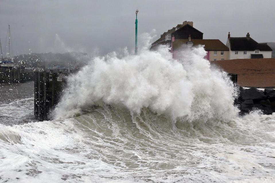  Waves pounded the seafront at West Bay in Dorset