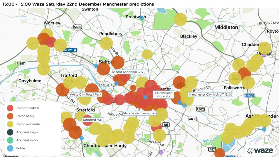  This map of Manchester shows how built-up traffic will be around Manchester Piccadilly