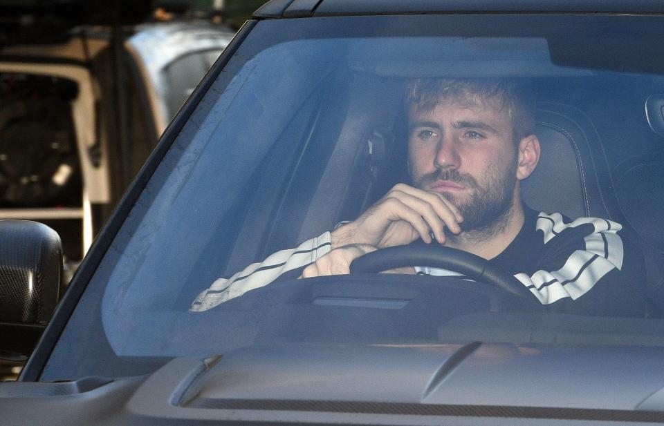 Luke Shaw was pictured arriving for Man United training this morning