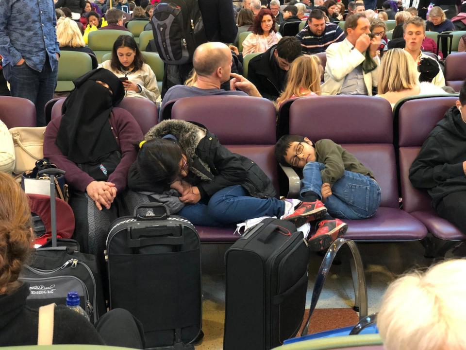  Many have been forced to sleep at the airport as they've been left stranded