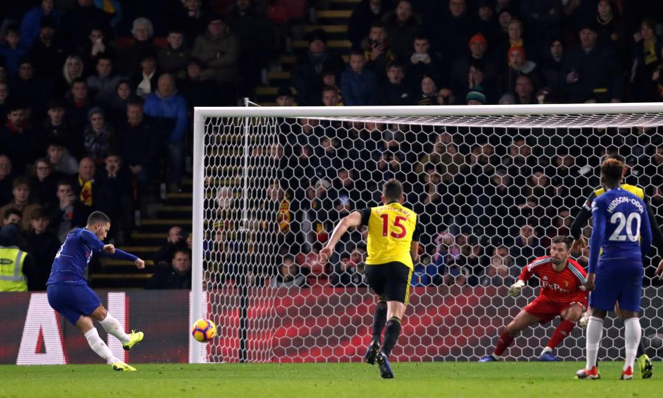  Hazard scored both Chelsea goals in the 2-1 win away at Watford last night