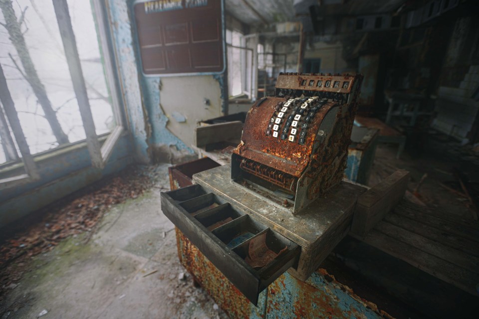 A rusting till in a shop at the once-bustling town where the power plant workers and their families lived