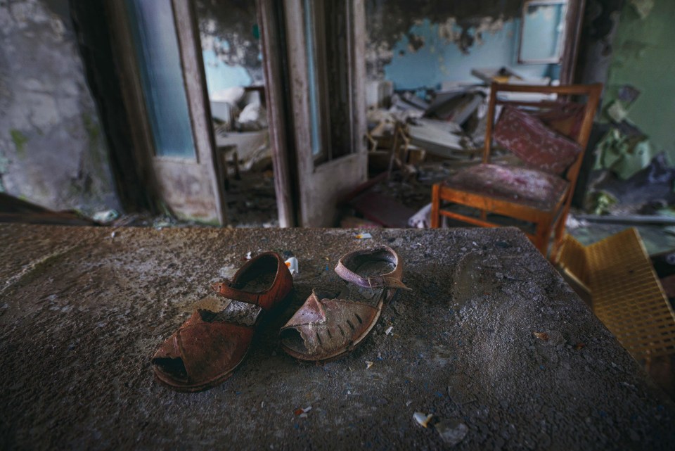 Shoes left behind by a resident