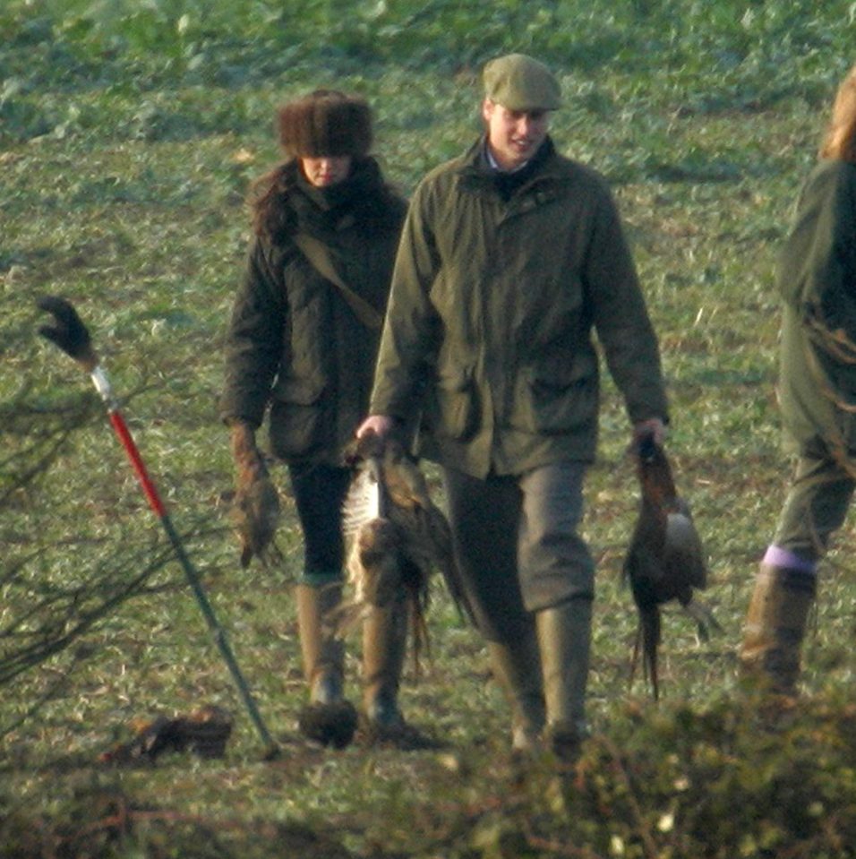  Kate Middleton was said to be eager to get out in the field with her shotgun, but waited for Meghan Markle to leave first. Pictured here with William in 2007