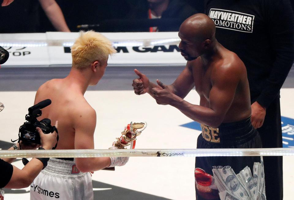 A crestfallen Nasukawa presented Maywether with a trophy after the match