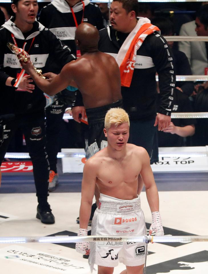 Tenshin Nasukawa was left in tears after his heavy defeat to Floyd Mayweather