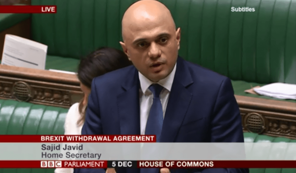 Sajid Javid confirmed that EU citizens can remain here even in the event of No Deal