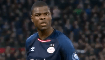  Denzel Dumfries looked particularly outraged over PSV's two-ball torment