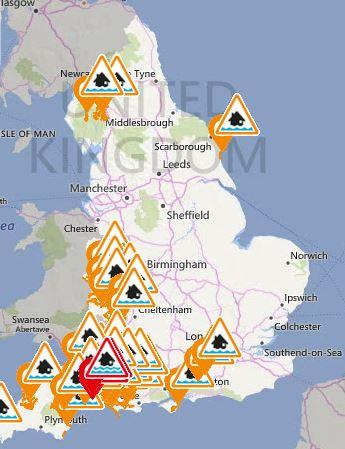  So far the Environmental Agency has released 35 flood warnings across the country, predominately in the South West