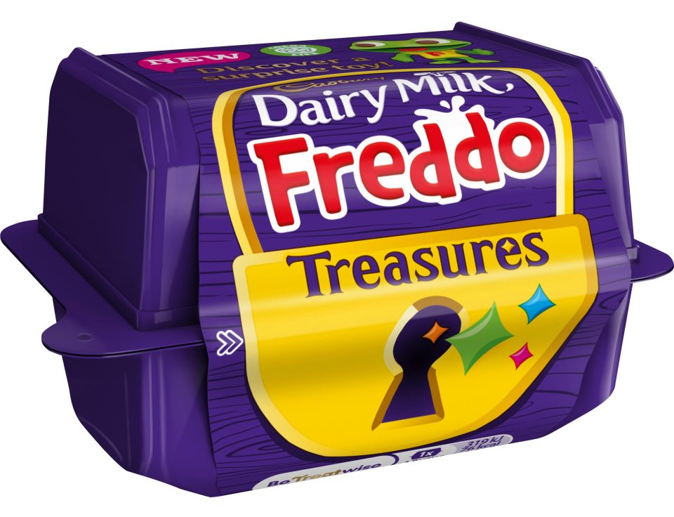  The chocolate treat is shaped like a treasure chest with one half containing Dairy Milk Buttons and the other a surprise toy