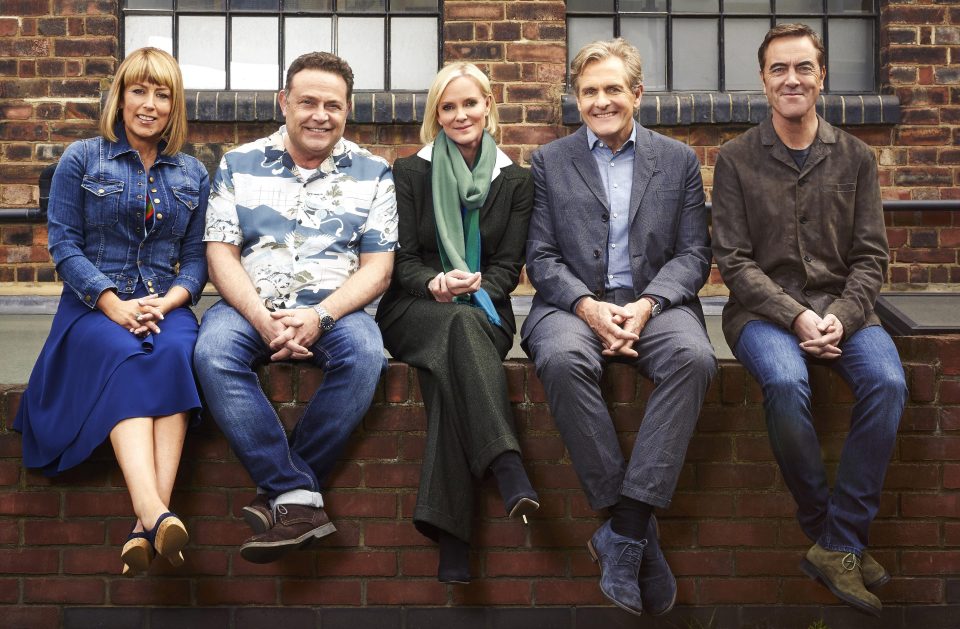  The Cold Feet gang, from left to right: Fay Ripley, John Thomson, Hermione Norris, Robert Bathurst and James Nesbitt