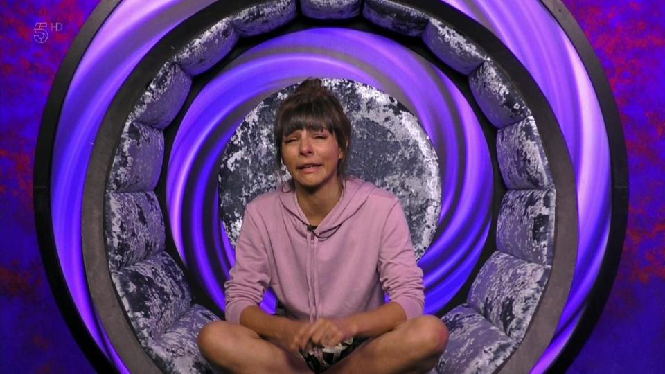  Roxanne Pallett crying in the Celebrity Big Brother diary room as she alleges Ryan Thomas punched her in a play-fight