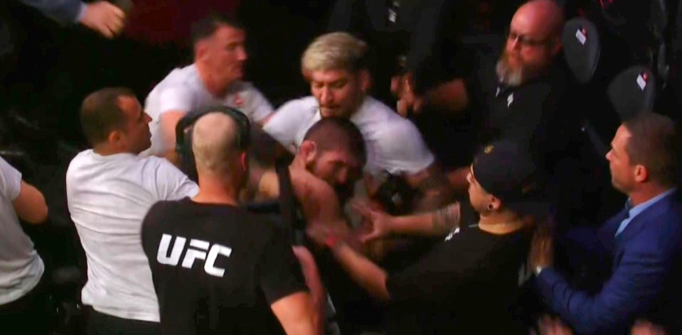  Danis and Nurmagomedov brawled outside the cage as the chaos erupted in Las Vegas