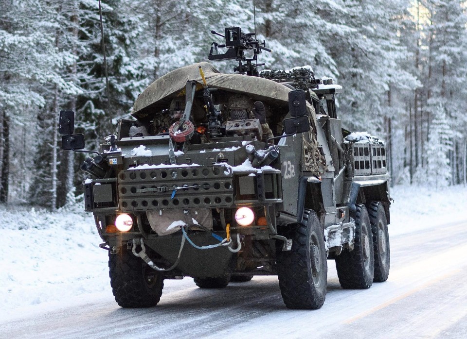 A British Jackal armoured vehicle seen during pre-exercise integration training in Norway