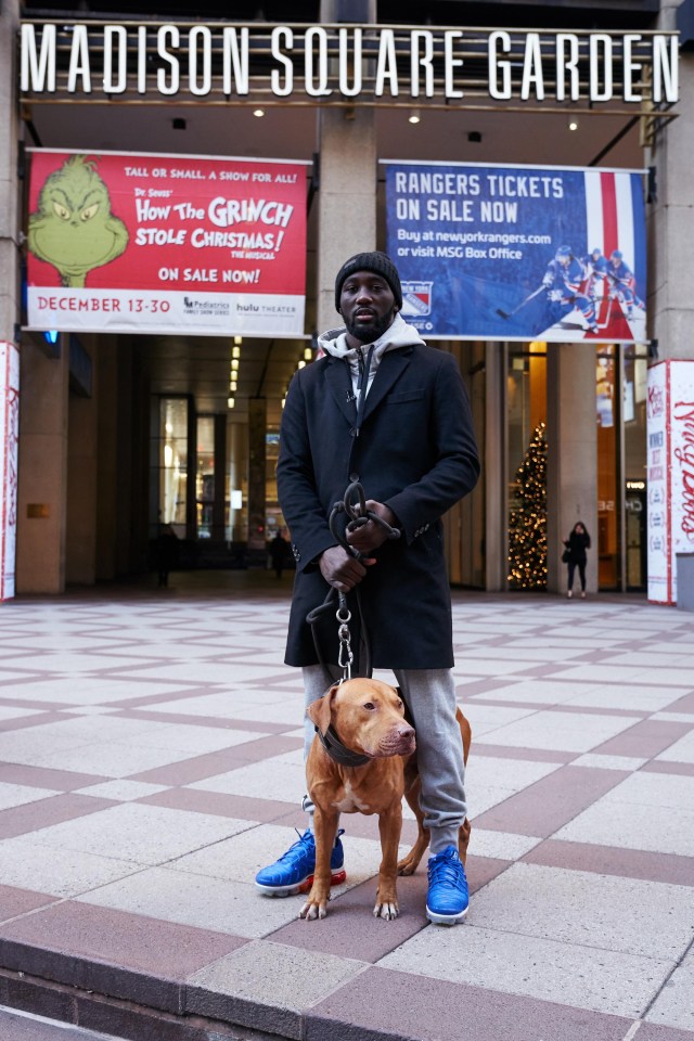 Terence Crawford says his American pit bull will be in the dressing room with him when he faces Amir Khan. Pictured here with another prize dog called Awesome Mayday