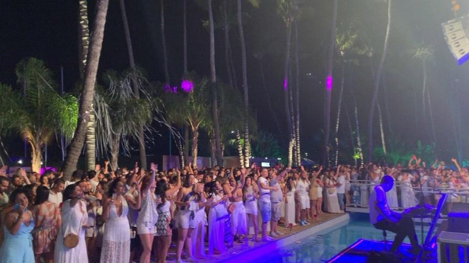  The party took place at a beach resort in Brazil