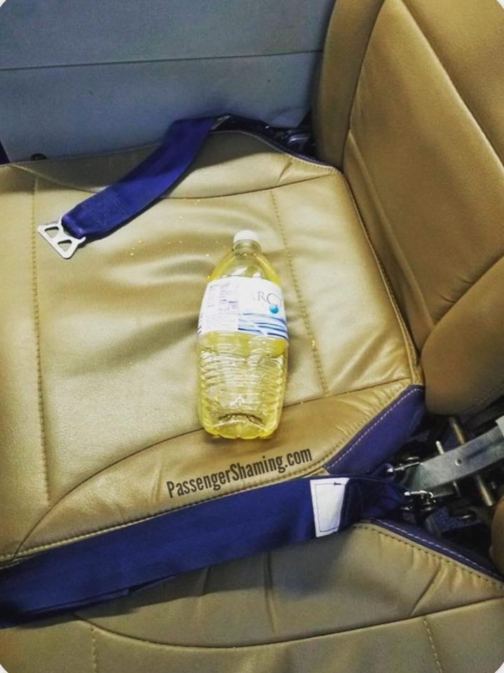  A passenger rudely left a full bottle of urine in the plane