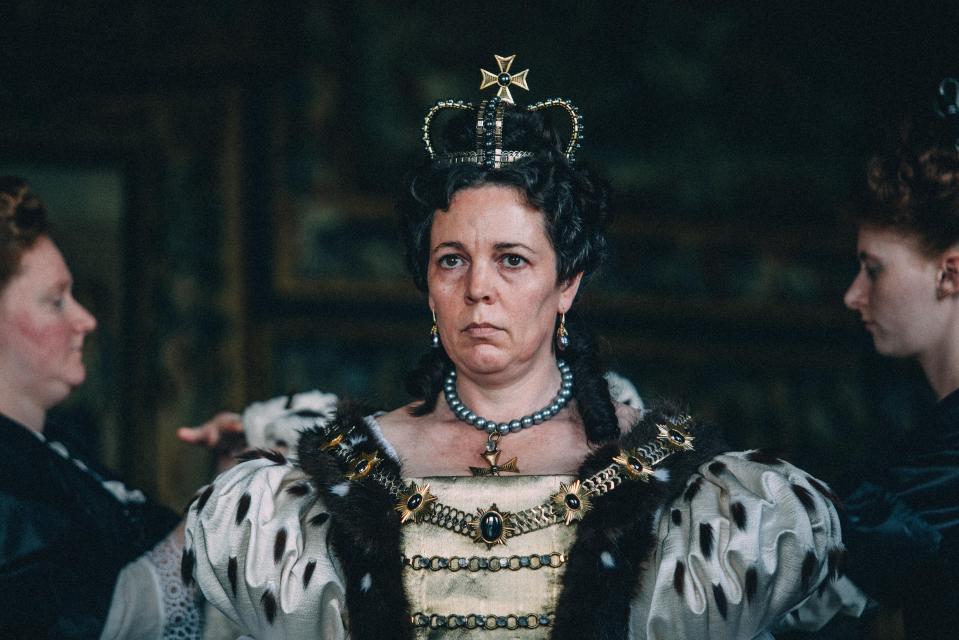  Olivia Colman's portrayal of Queen Anne in The Favourite may be favoured for a Bafta if the Globes are anything to go by