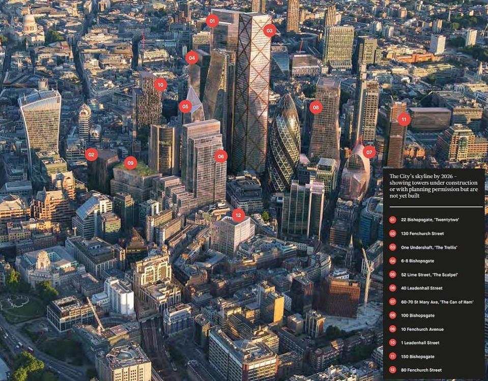  This image highlights City of London towers currently under construction or with planning permission that have not yet been built