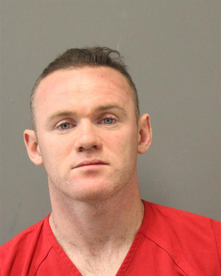 Rooney - pictured in his mugshot - was arrested in America for public intoxication and swearing