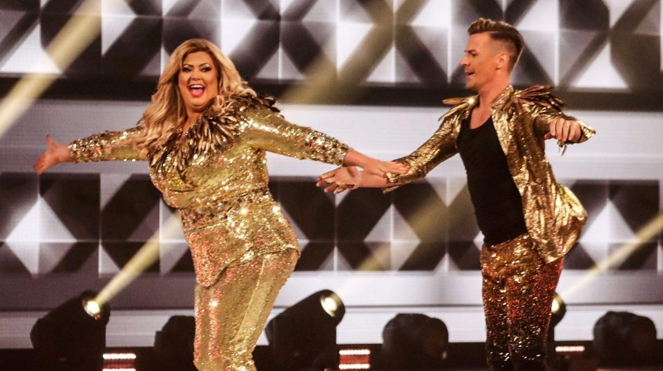 Gemma Collins performing on Dancing on Ice with pro skater Matt Evers