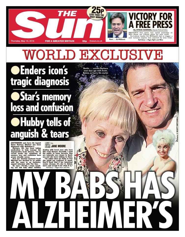  Dame Barbara and Scott first told of her Alzheimer's diagnosis in a Sun interview last May