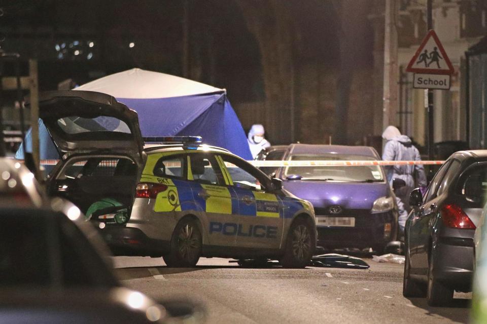  A forensic tent is seen at the scene of the horror stabbing in East London