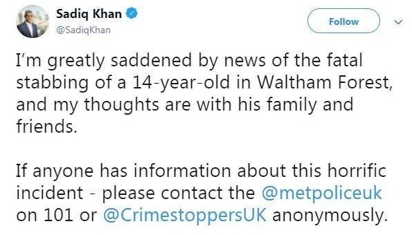  Sadiq Khan called for anyone with information to speak to police